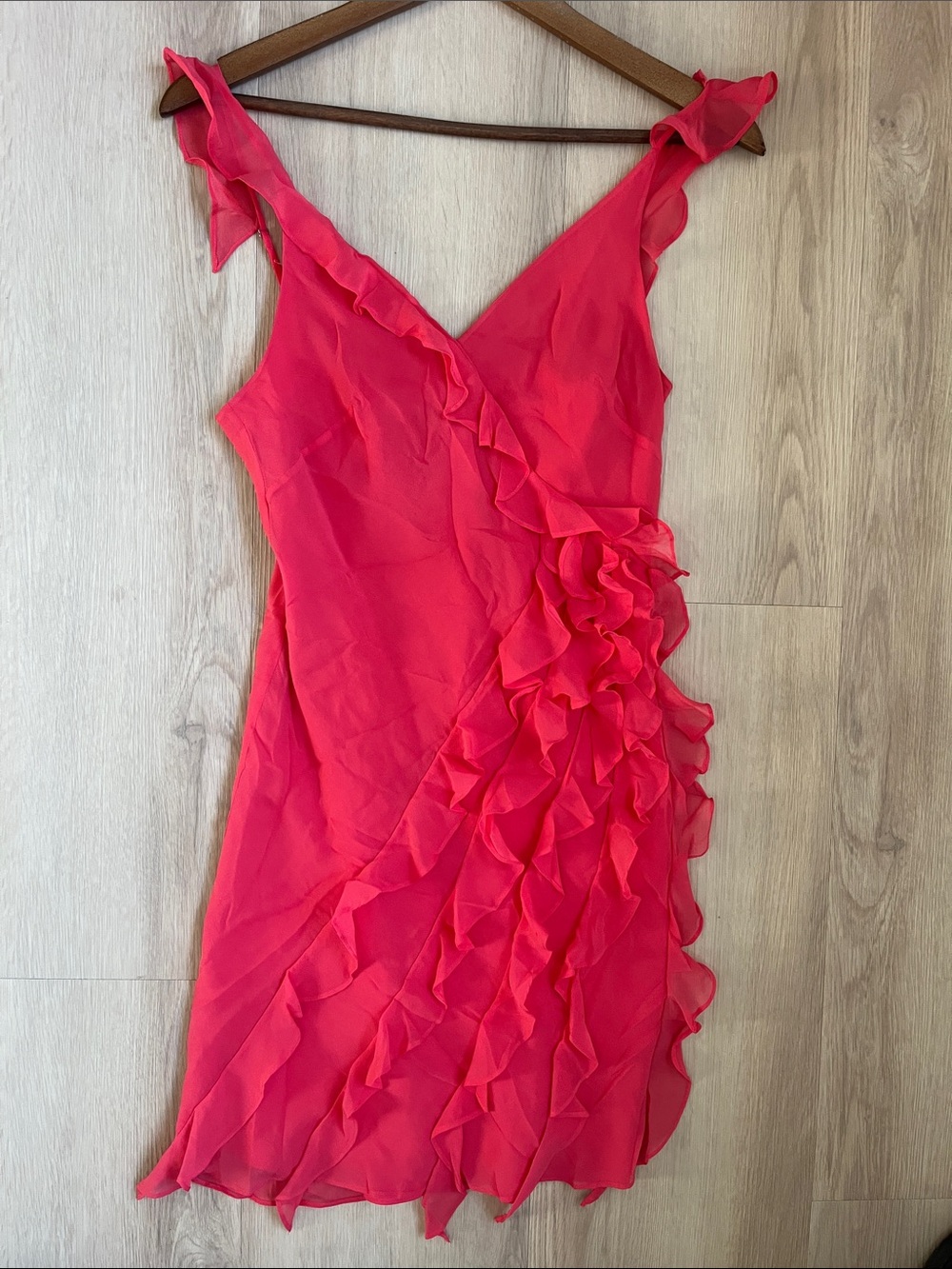 BCBG Vintage Y2K Whimsical Pink Fairy Ruffle Slip Mini Dress 100% Silk Size 2